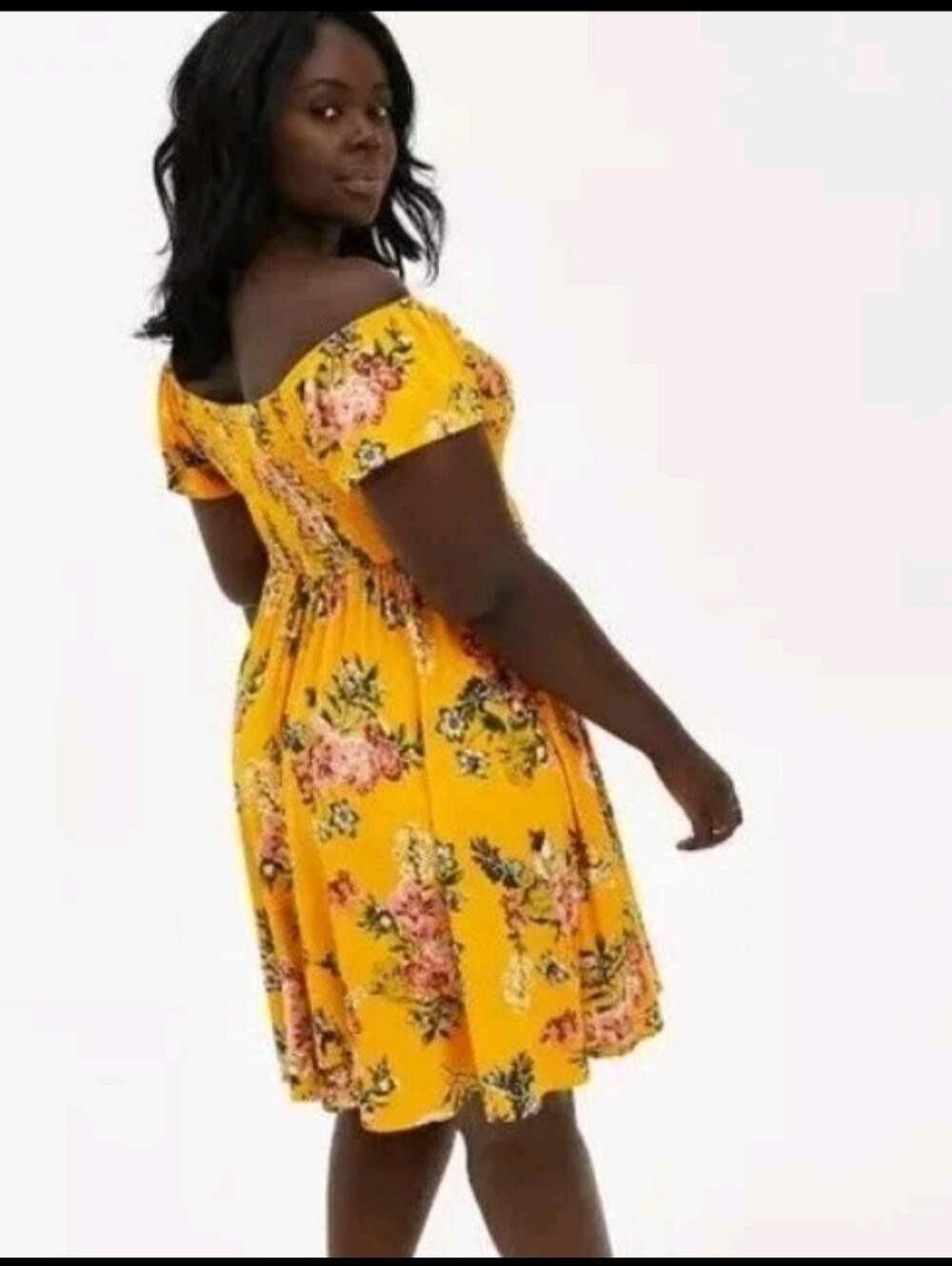 TORRID Women's Plus Size 2 Super Soft Knit Mustard Off-Shoulder Skater Dress - Picture 2 of 7